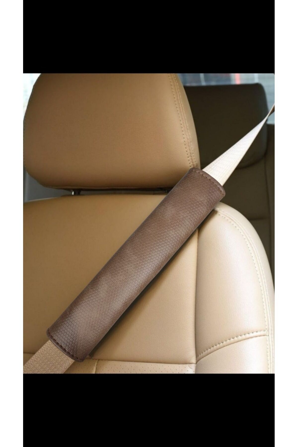 Suni Deri Kahverengi Petek Desenli Emniyet Kemeri Koruyucu Ped 2'li Set