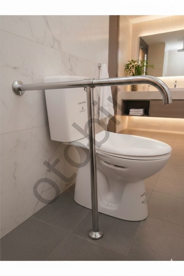 YENİ T ENGELLİ TUTUNMA BARI BANYO WC PASLANMAZ MAT SATİNE YÜZEYLİ