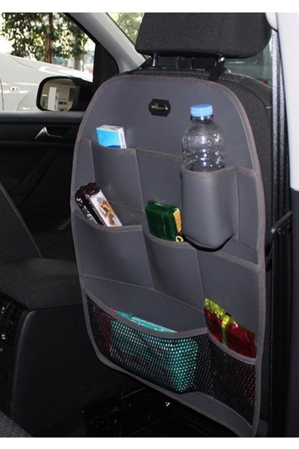 Araba Koltuk Arkası Deri Organizer Eşya Düzenleyici Koruyucu Ceplik Gri