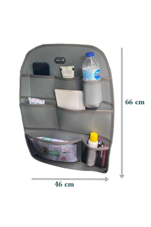 Araba Koltuk Arkası Deri Organizer Eşya Düzenleyici Koruyucu Ceplik Gri