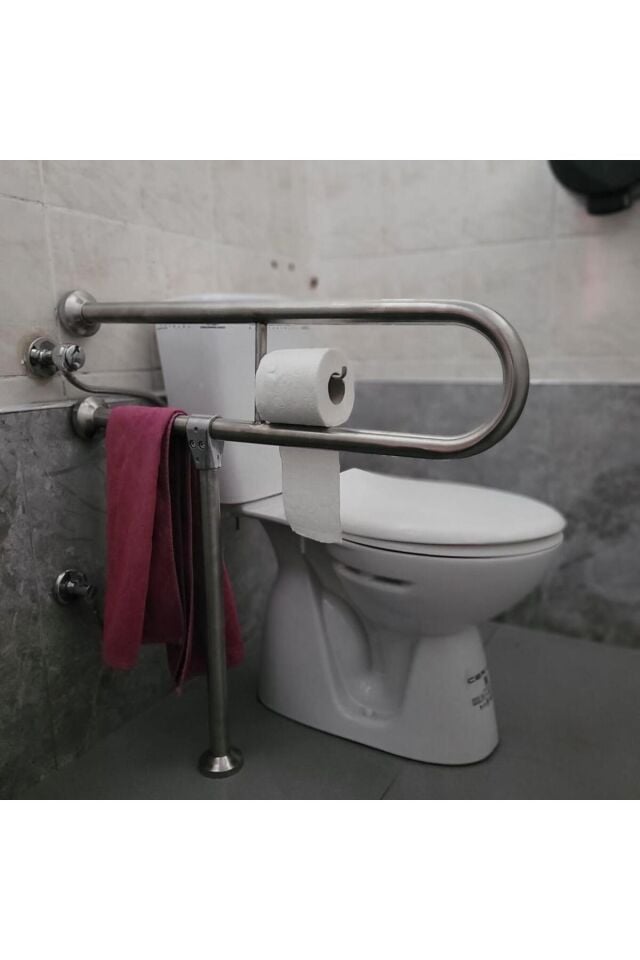 YENİ ENGELLİ TUTUNMA BARI TUVALET KAĞITLIKLI BANYO WC PASLANMAZ MAT SATİNE YÜZEYLİ SABİT AYARLANABİL