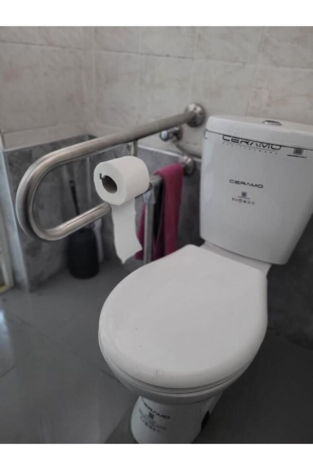 YENİ ENGELLİ TUTUNMA BARI TUVALET KAĞITLIKLI BANYO WC PASLANMAZ MAT SATİNE YÜZEYLİ SABİT AYARLANABİL