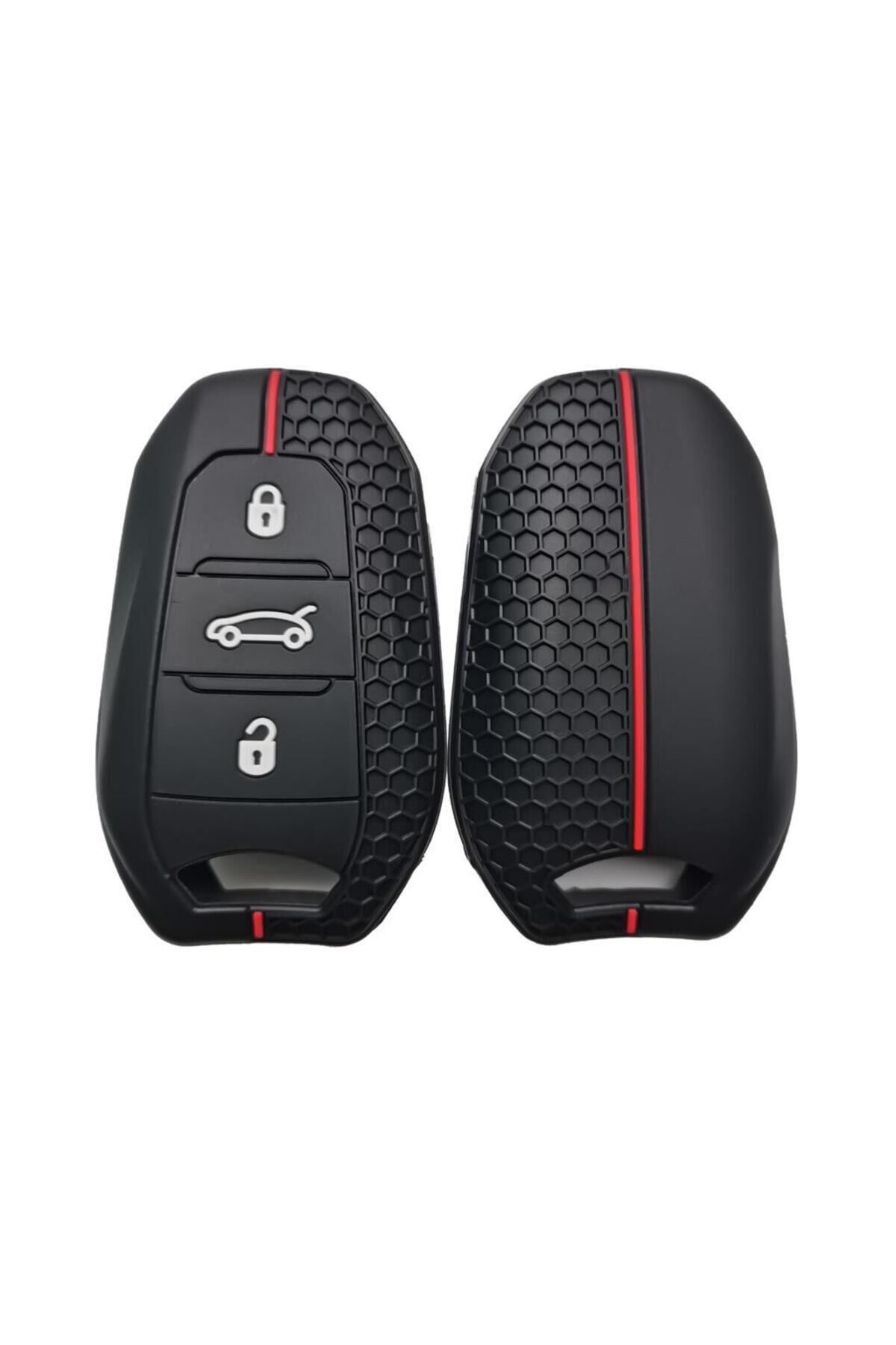 Anahtar Kabı Kılıfı Siyah-Kırmızı Çizgili Citroën C4 - C4 Citroën C4 Picasso Uyumludur