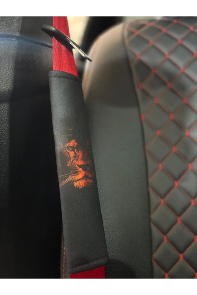 Emniyet Kemeri Konfor Pedi-Emniyet Kemeri Kılıfı Sarı-Kırmızı Aslan Temalı 2 ADET