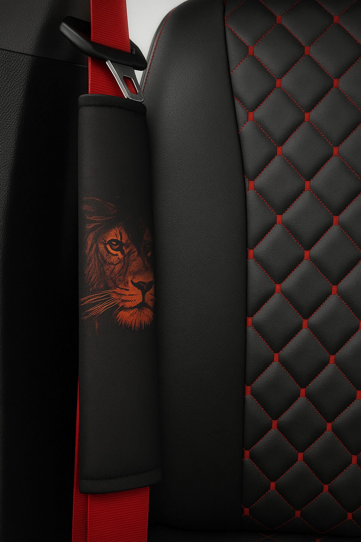 Emniyet Kemeri Konfor Pedi-Emniyet Kemeri Kılıfı Sarı-Kırmızı Aslan Temalı 2 ADET