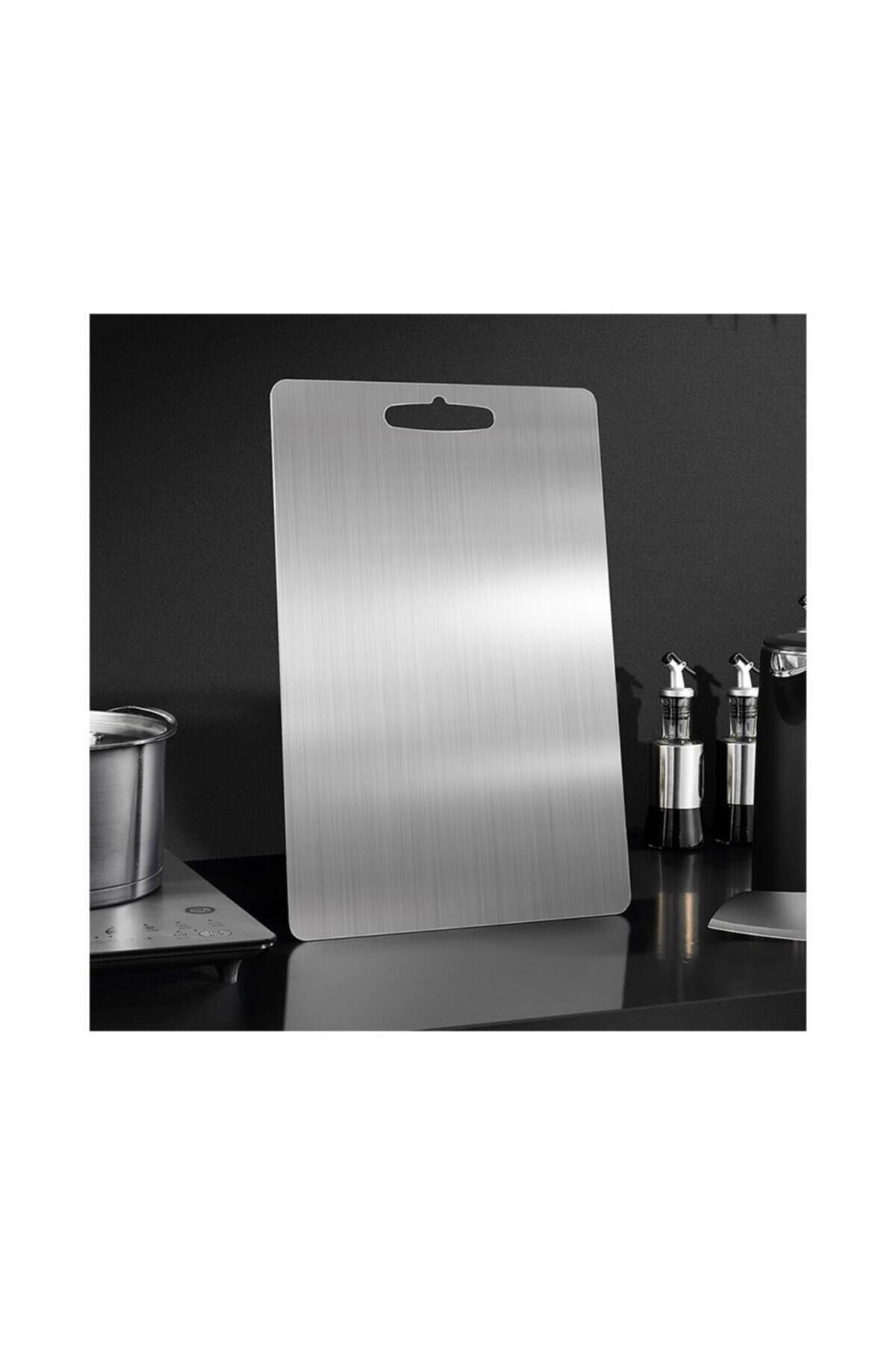 Paslanmaz Çelik 304 Kalite Kesme Tahtası Kaymaz Tabanlı 37x29 CM