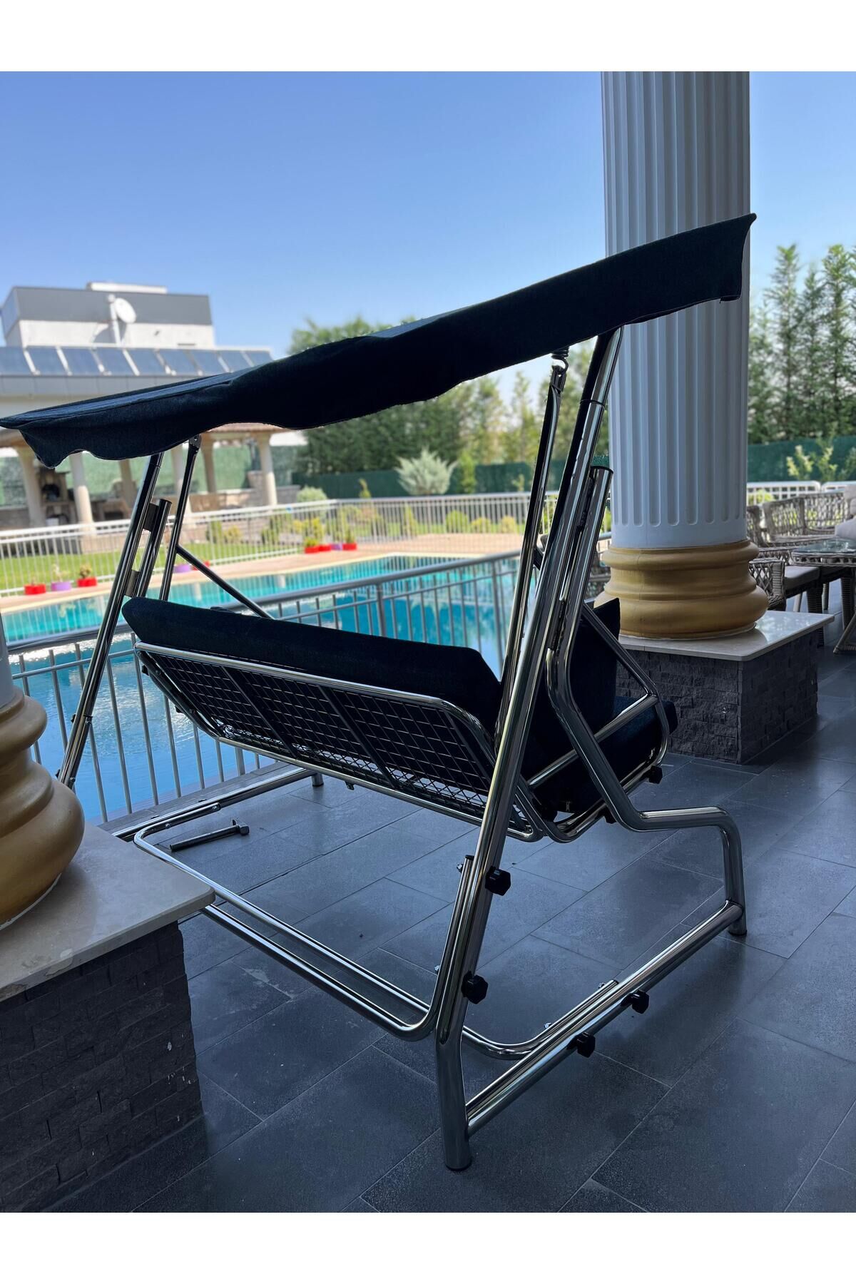 Krom Bahçe Salıncağı 3 Kişilik (Minderler Dahildir.)