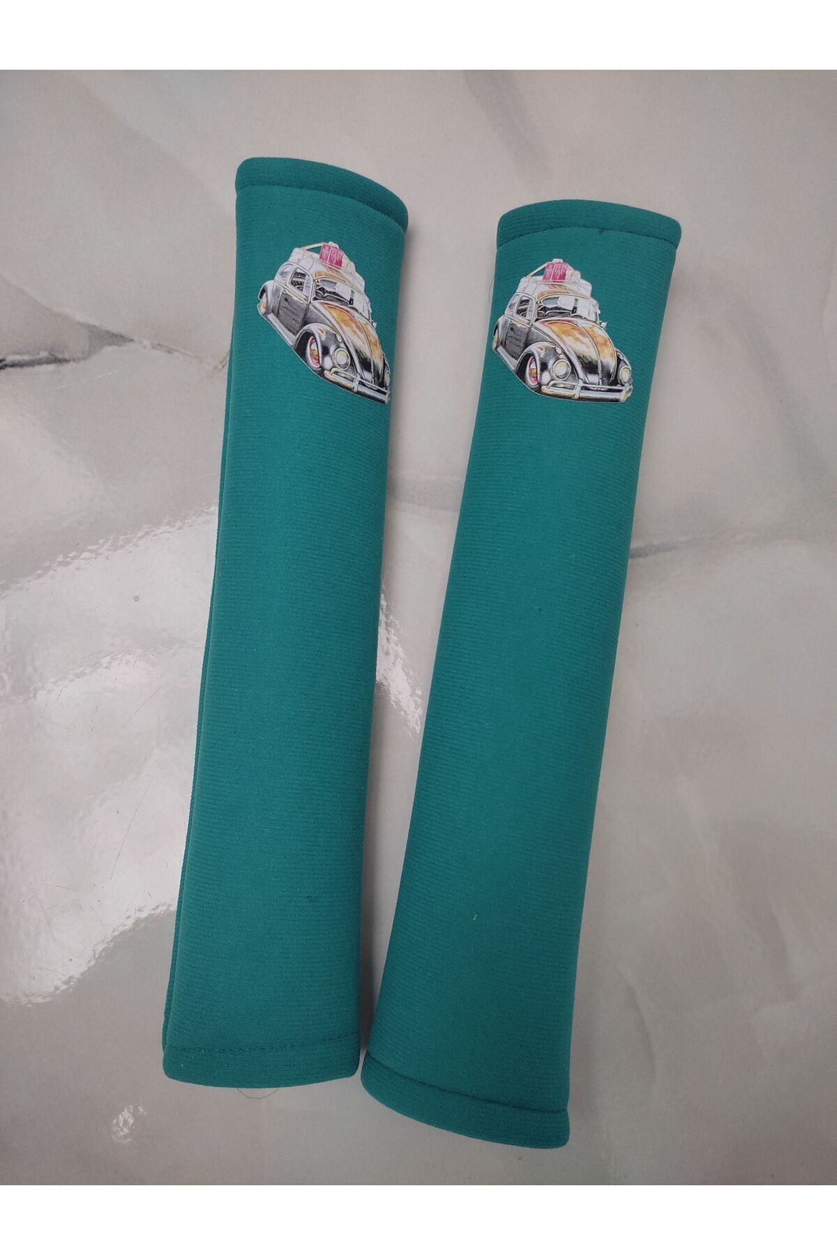 DİJİTAL VOSVOS BASKILI TURKUAZ Araç Emniyet Koltuk Kemer Kılıfı & Ped 2 ADET (26Cm)(VOLEUR KUMAŞ)