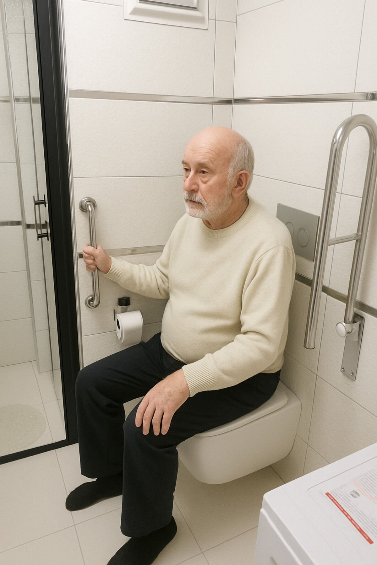 Engelli-Yaşlı Tuvalet Kağıtlıklı Tutunma Barı+40 Cm Tutamak