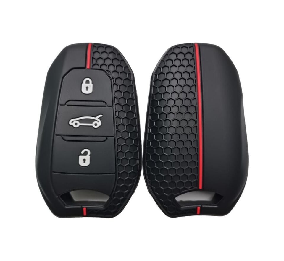 Anahtar Kabı Kılıfı Siyah-kırmızı Çizgili Citroën C4 - C4 Citroën C4 Picasso Uyumludur
