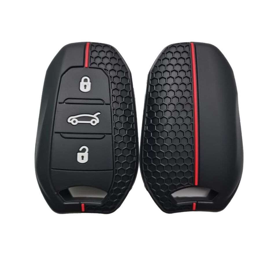 Anahtar Kabı Kılıfı Siyah-kırmızı Çizgili Peugeot Peugeot 508 Uyumludur