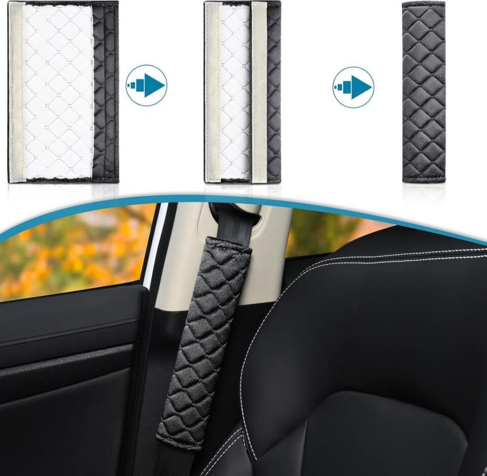 Emniyet Kemeri Nakışlı Koltuk Kemer Pedi 2 Adet Siyah Yumuşak Kumaş Voleur Kumaş