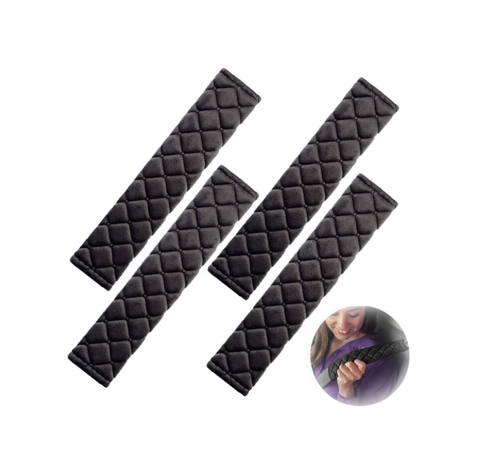 Emniyet Kemeri Nakışlı Koltuk Kemer Pedi 2 Adet Siyah Yumuşak Kumaş Voleur Kumaş