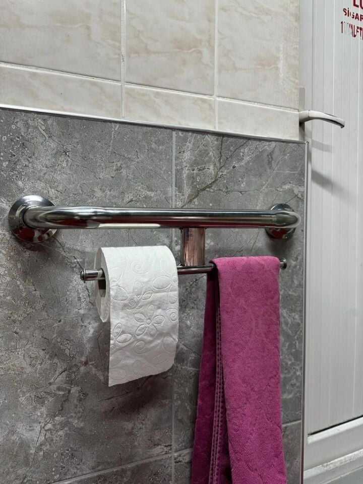 Paslanmaz Banyo Wc Havluluklu Tutunma Barı Paslanmaz Çelik